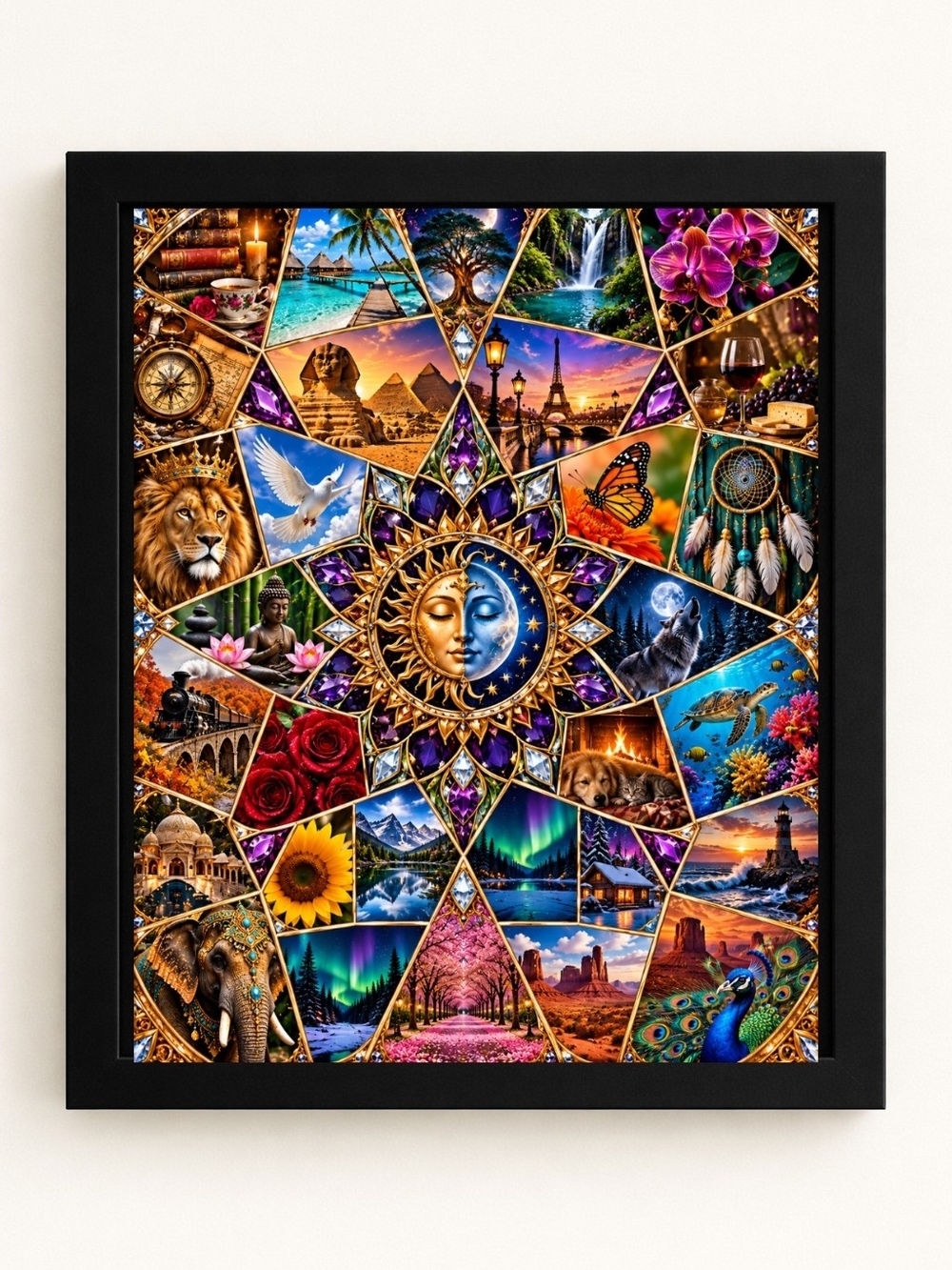 8x10 Framed Multicolor Kaleidoscope Mandala Collage A.i. Art Print